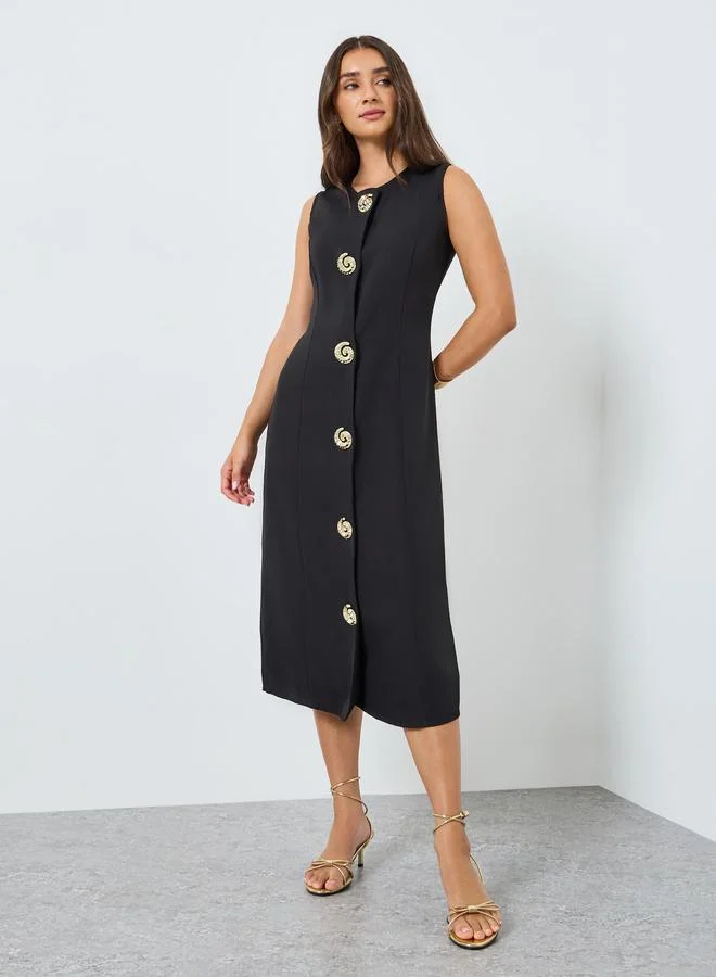 Styli Women Black Sleeveless Shift Midi Dress